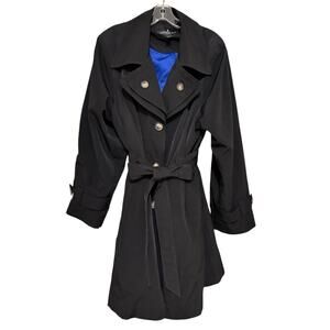 London Fog Black Double-Breasted Belted Trench Coat Blue Lining Women’s 2X